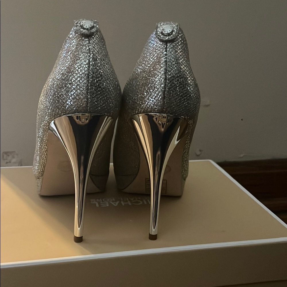 Michael Kors Silver Peep-Toe Heels - Picture 3 of 3